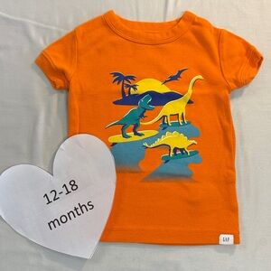 GAP - Kids Orange Short Sleeve Tee with Dinosaur Print